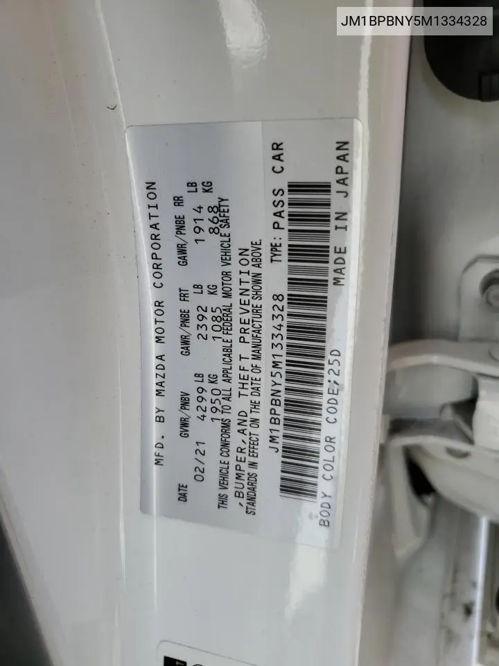 2021 Mazda 3 Premium Plus VIN: JM1BPBNY5M1334328 Lot: 56887545