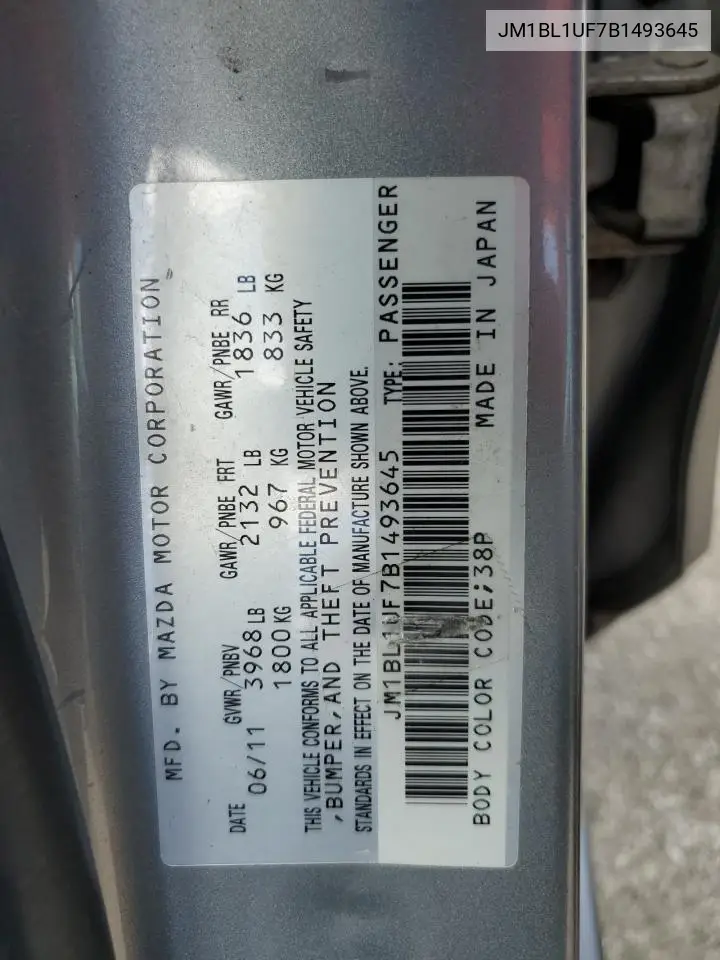 2023 Mazda 3 I VIN: JM1BL1UF7B1493645 Lot: 55276295