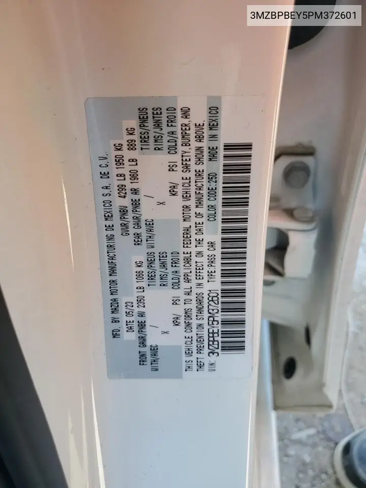 2023 Mazda 3 Premium Plus VIN: 3MZBPBEY5PM372601 Lot: 62743565