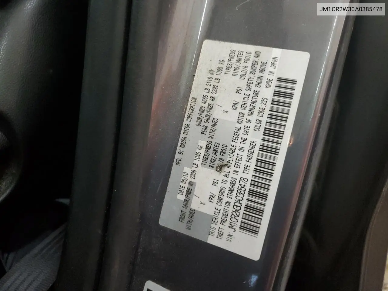 2010 Mazda 5 VIN: JM1CR2W30A0385478 Lot: 56887585