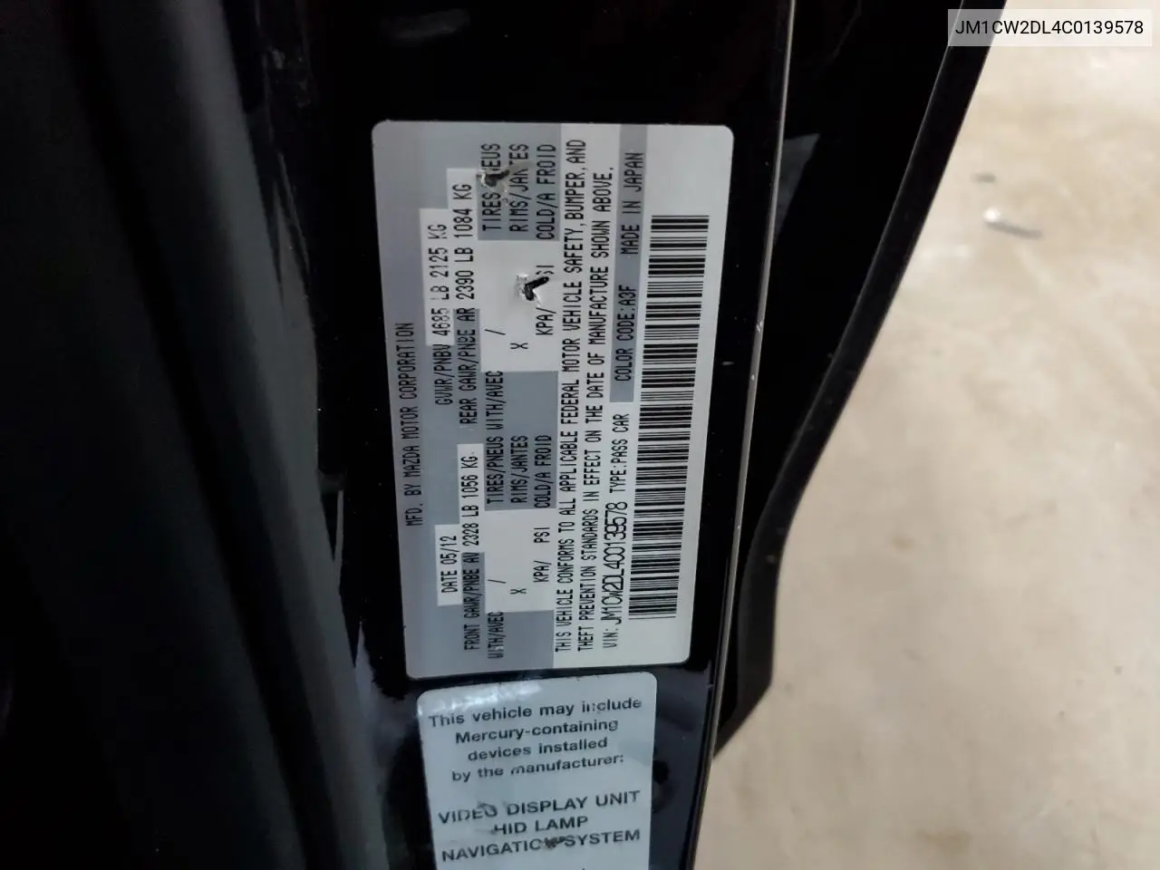 2012 Mazda 5 VIN: JM1CW2DL4C0139578 Lot: 62379405