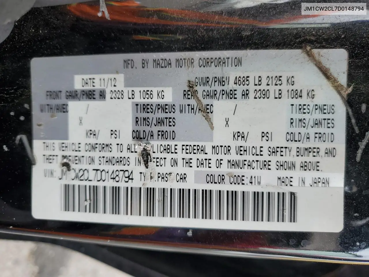 2013 Mazda 5 VIN: JM1CW2CL7D0148794 Lot: 55446765