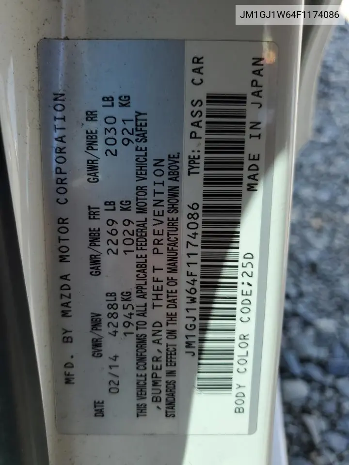 2015 Mazda 6 Grand Touring VIN: JM1GJ1W64F1174086 Lot: 56595965