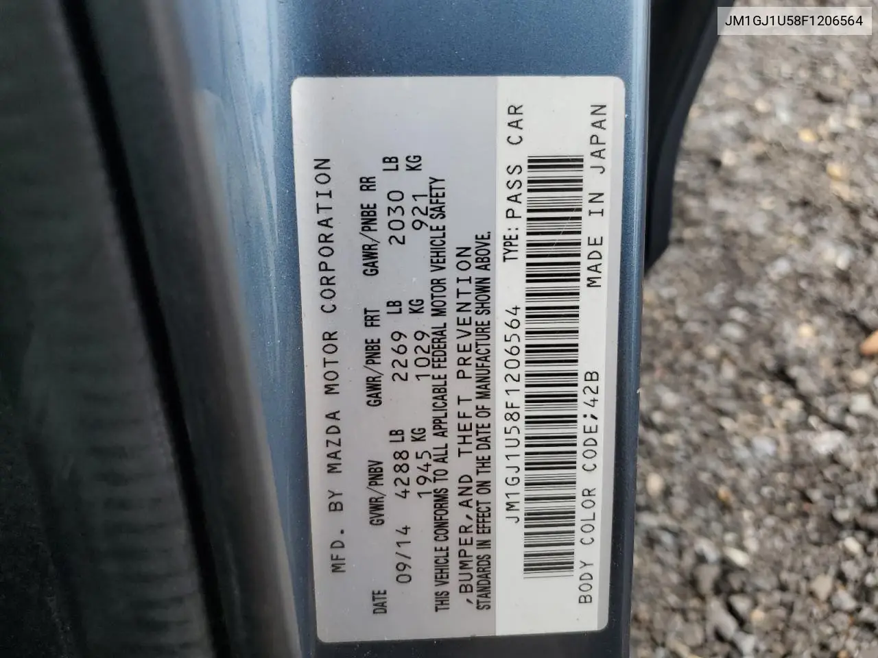 2015 Mazda 6 Sport VIN: JM1GJ1U58F1206564 Lot: 62739345
