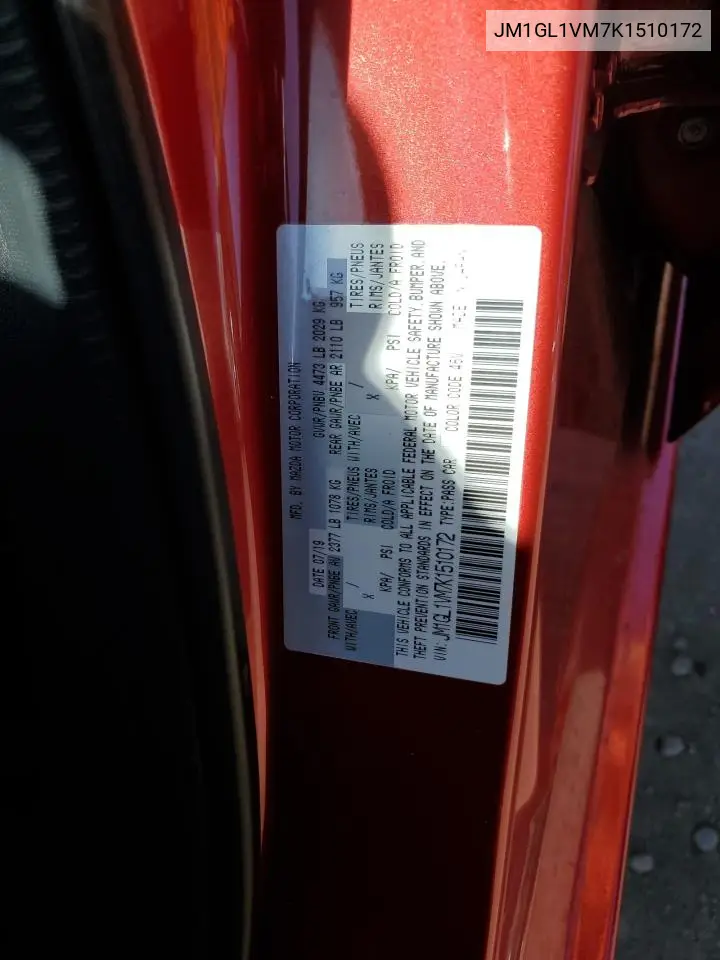 2019 Mazda 6 Touring VIN: JM1GL1VM7K1510172 Lot: 63228705