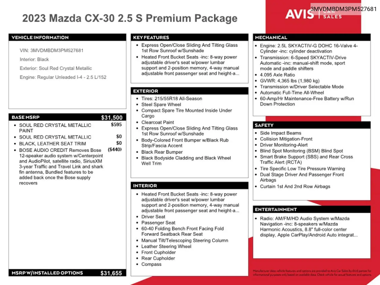 2023 Mazda Cx-30 Premium VIN: 3MVDMBDM3PM527681 Lot: 52681595