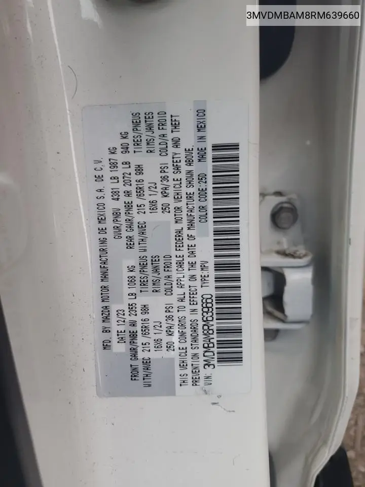 2024 Mazda Cx-30 VIN: 3MVDMBAM8RM639660 Lot: 62124575