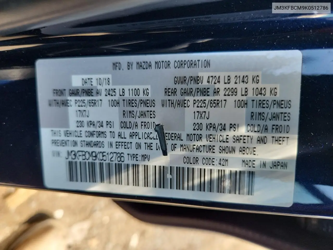 2019 Mazda Cx-5 Touring VIN: JM3KFBCM9K0512786 Lot: 64290625