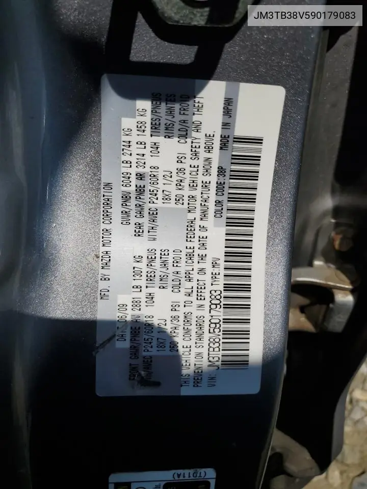 2009 Mazda Cx-9 VIN: JM3TB38V590179083 Lot: 61605015