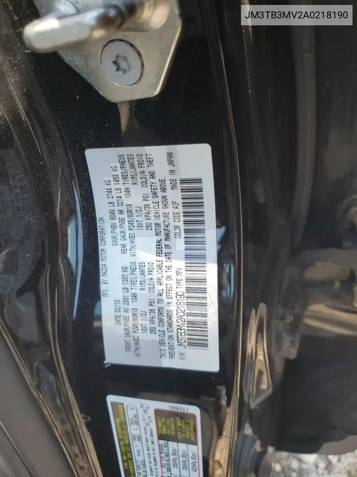 2010 Mazda Cx-9 VIN: JM3TB3MV2A0218190 Lot: 63713565
