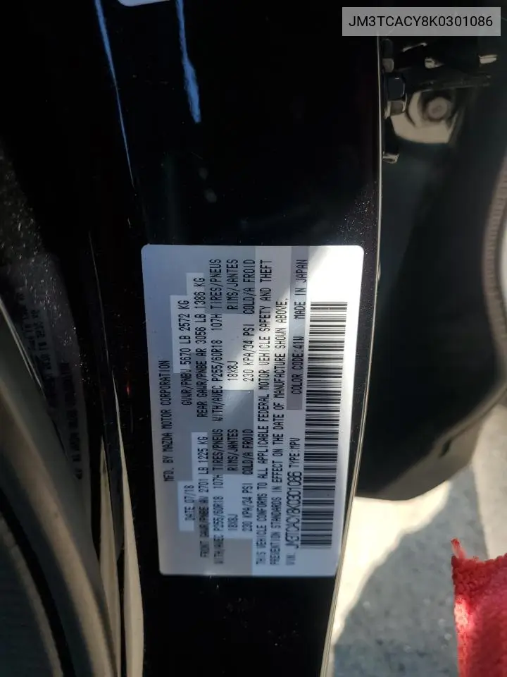 2019 Mazda Cx-9 Touring VIN: JM3TCACY8K0301086 Lot: 62193975