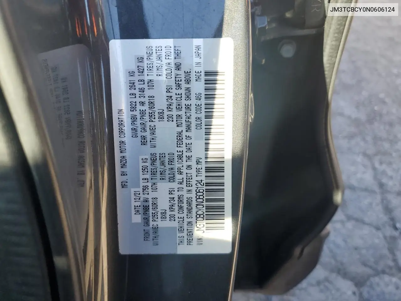 2022 Mazda Cx-9 Touring VIN: JM3TCBCY0N0606124 Lot: 77874574