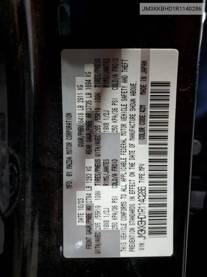 2024 Mazda Cx-90 Preferred VIN: JM3KKBHD1R1140286 Lot: 62449485