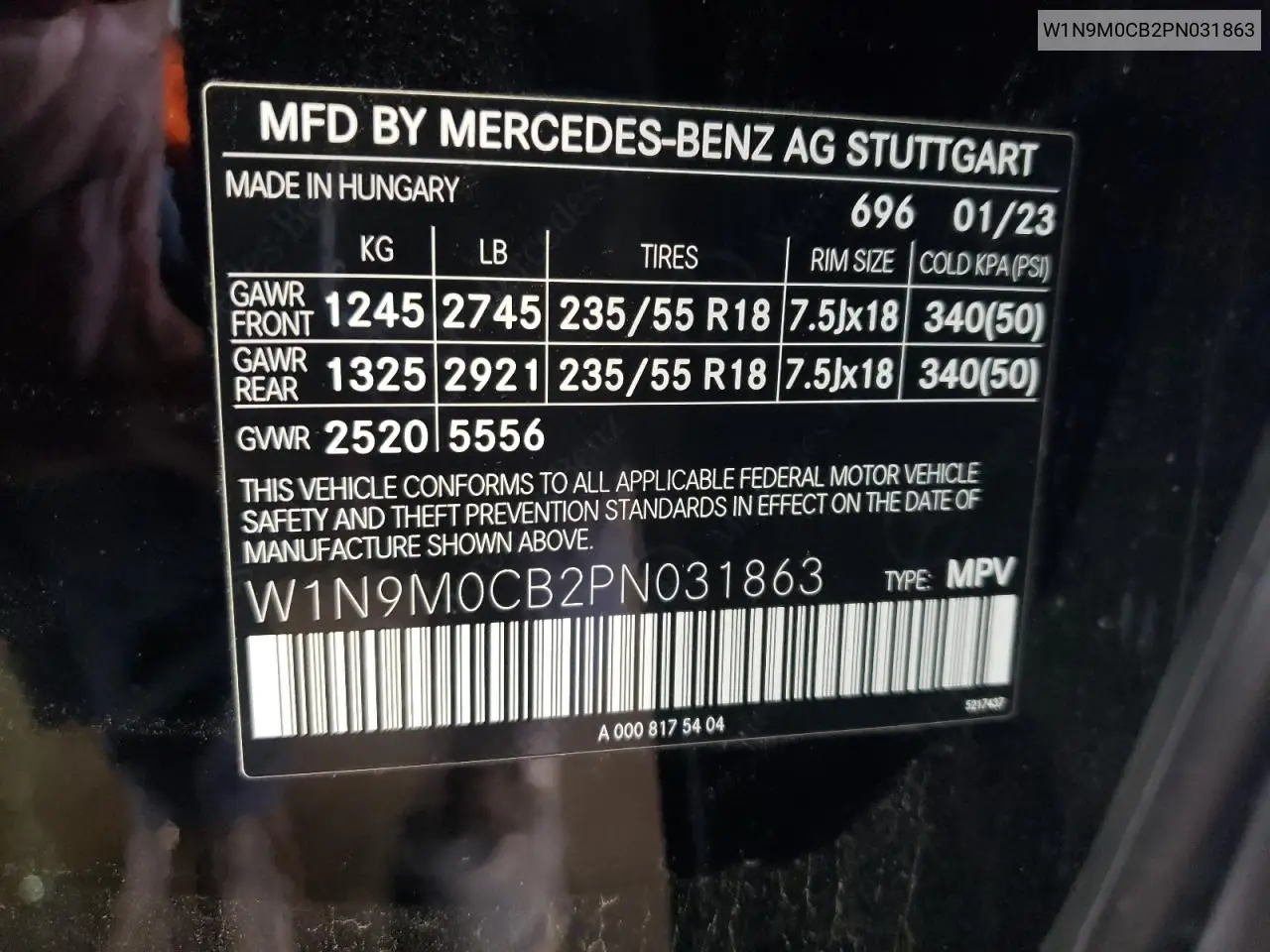 2023 Mercedes-Benz Eqb 250+ VIN: W1N9M0CB2PN031863 Lot: 64165555