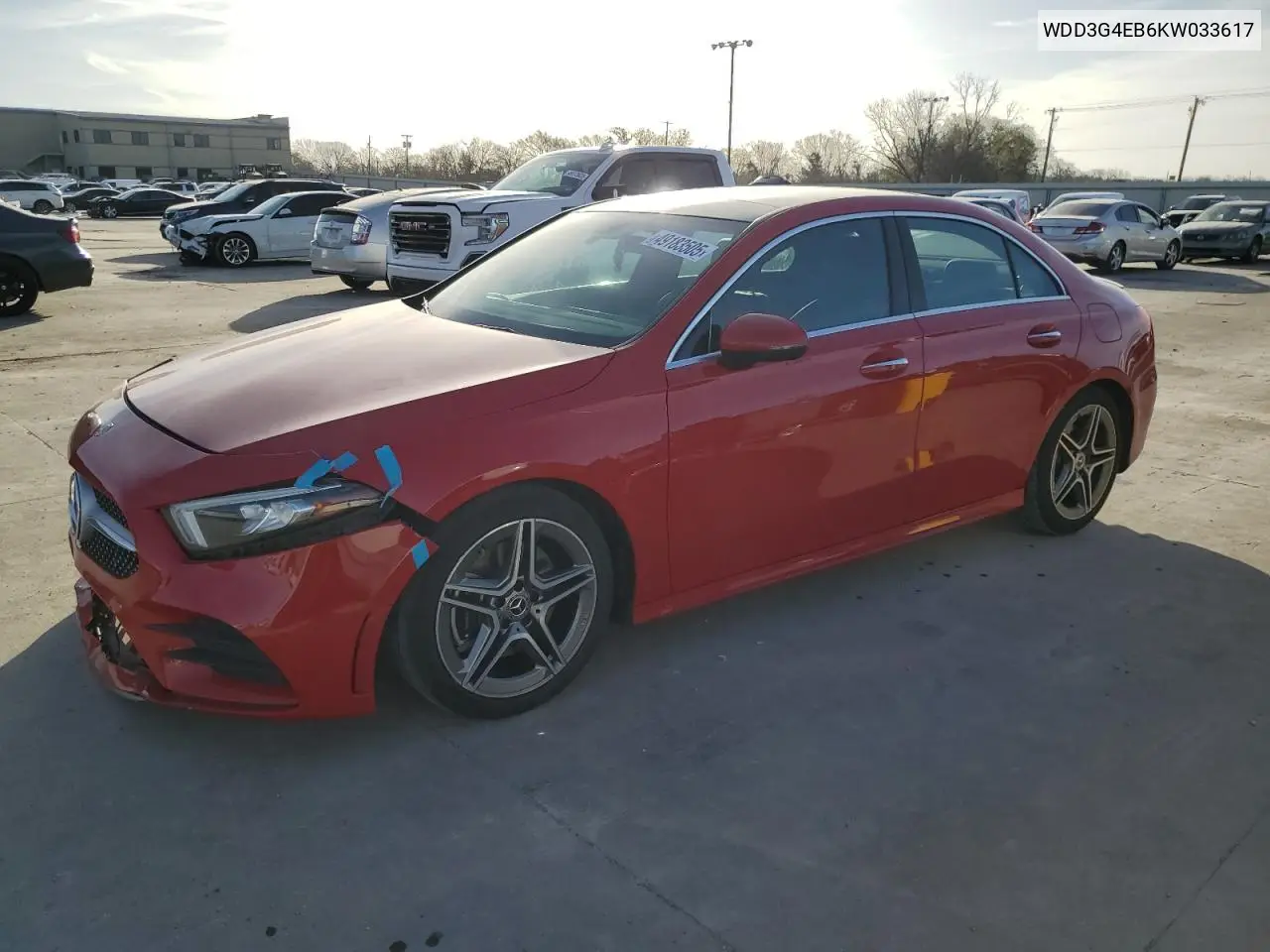 2019 Mercedes-Benz A 220 VIN: WDD3G4EB6KW033617 Lot: 49183505