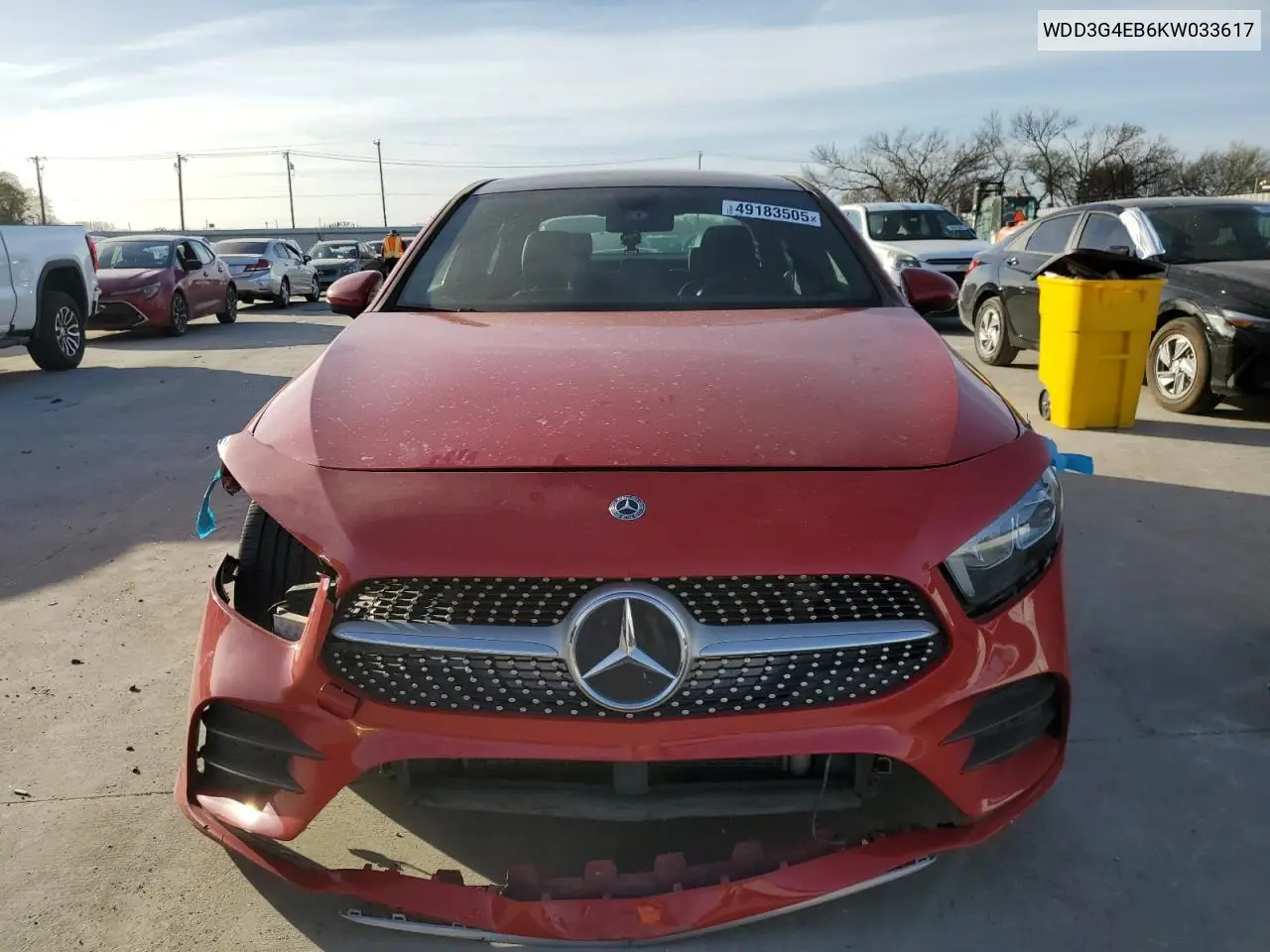 2019 Mercedes-Benz A 220 VIN: WDD3G4EB6KW033617 Lot: 49183505