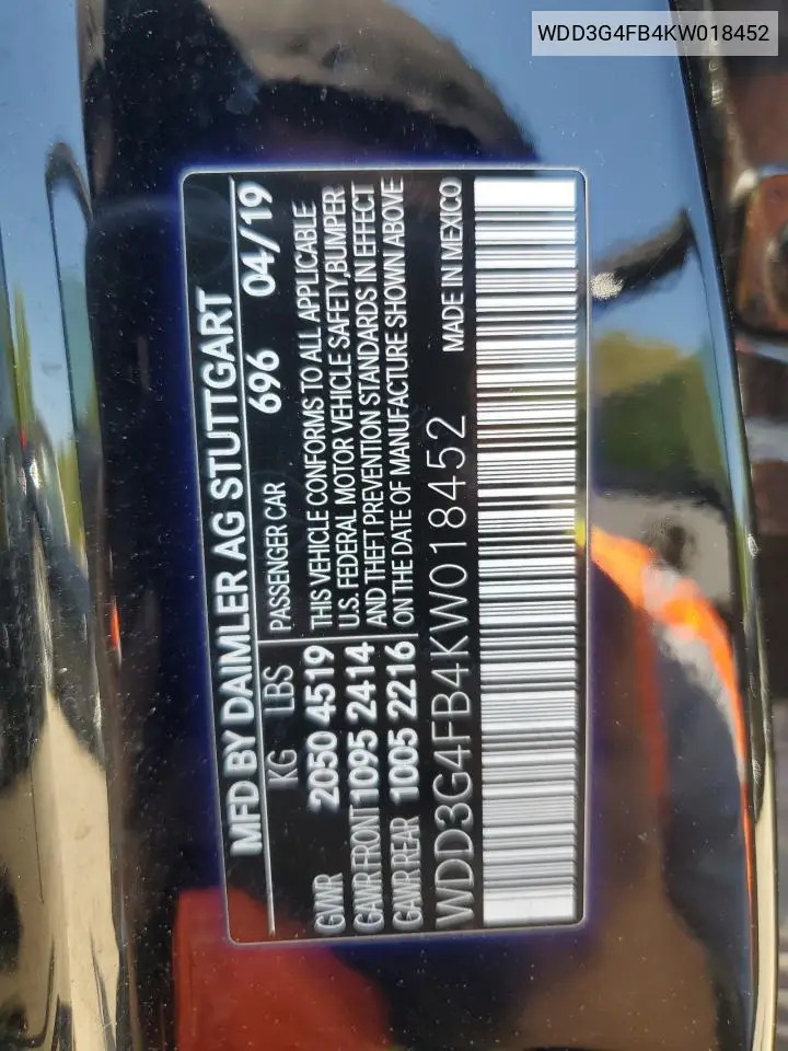 2019 Mercedes-Benz A 220 4Matic VIN: WDD3G4FB4KW018452 Lot: 56831795