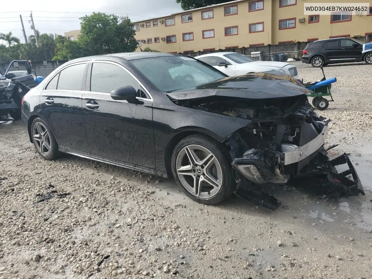 2019 Mercedes-Benz A 220 VIN: WDD3G4EB7KW024652 Lot: 60615025