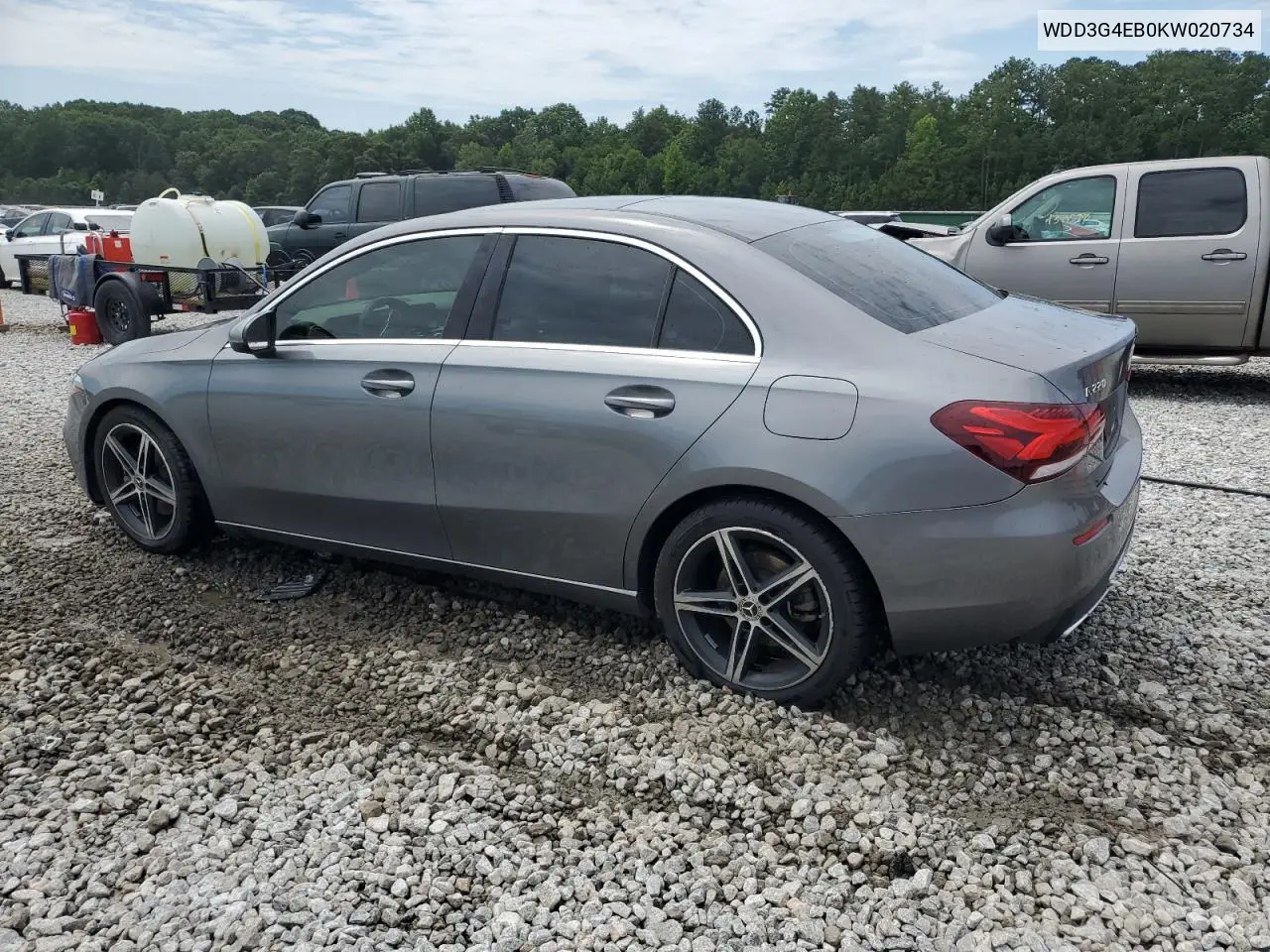2019 Mercedes-Benz A 220 VIN: WDD3G4EB0KW020734 Lot: 62453685