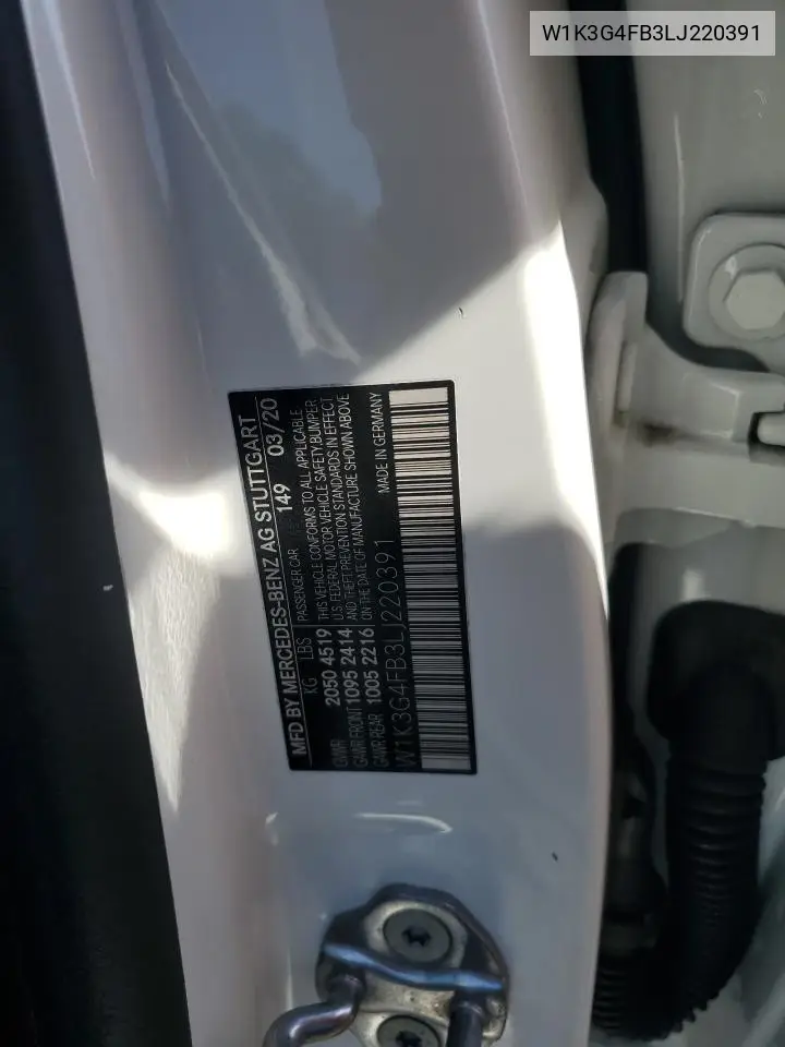 2020 Mercedes-Benz A 220 4Matic VIN: W1K3G4FB3LJ220391 Lot: 62083055