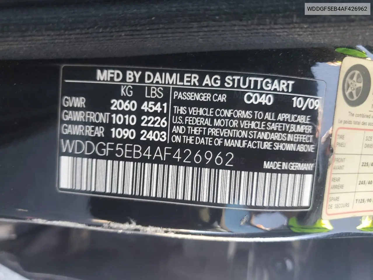 2010 Mercedes-Benz C 300 VIN: WDDGF5EB4AF426962 Lot: 56360555