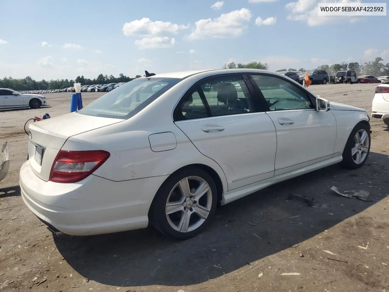 2010 Mercedes-Benz C 300 VIN: WDDGF5EBXAF422592 Lot: 62120285