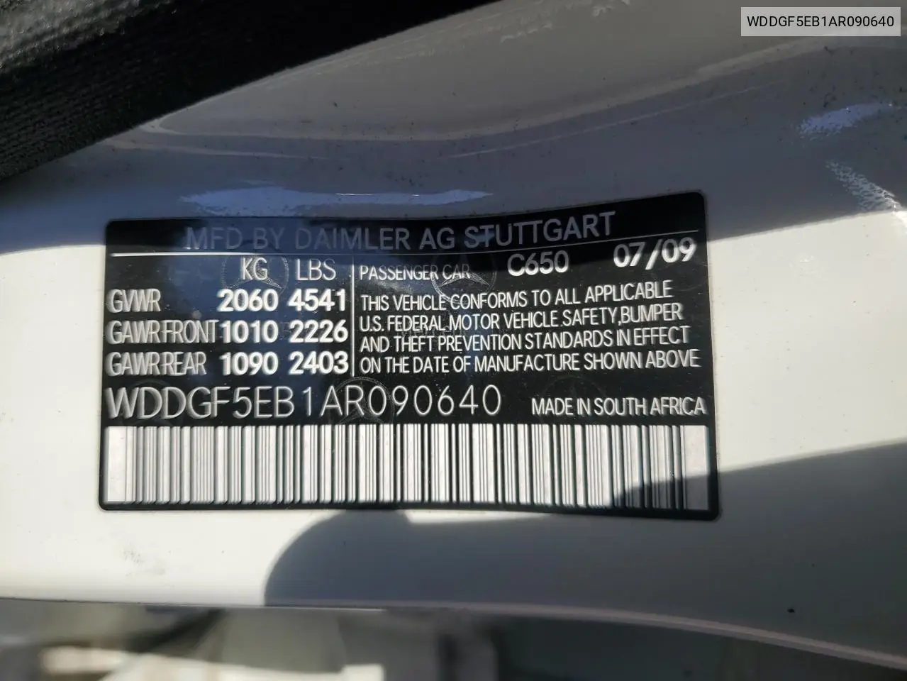 2010 Mercedes-Benz C 300 VIN: WDDGF5EB1AR090640 Lot: 64667075