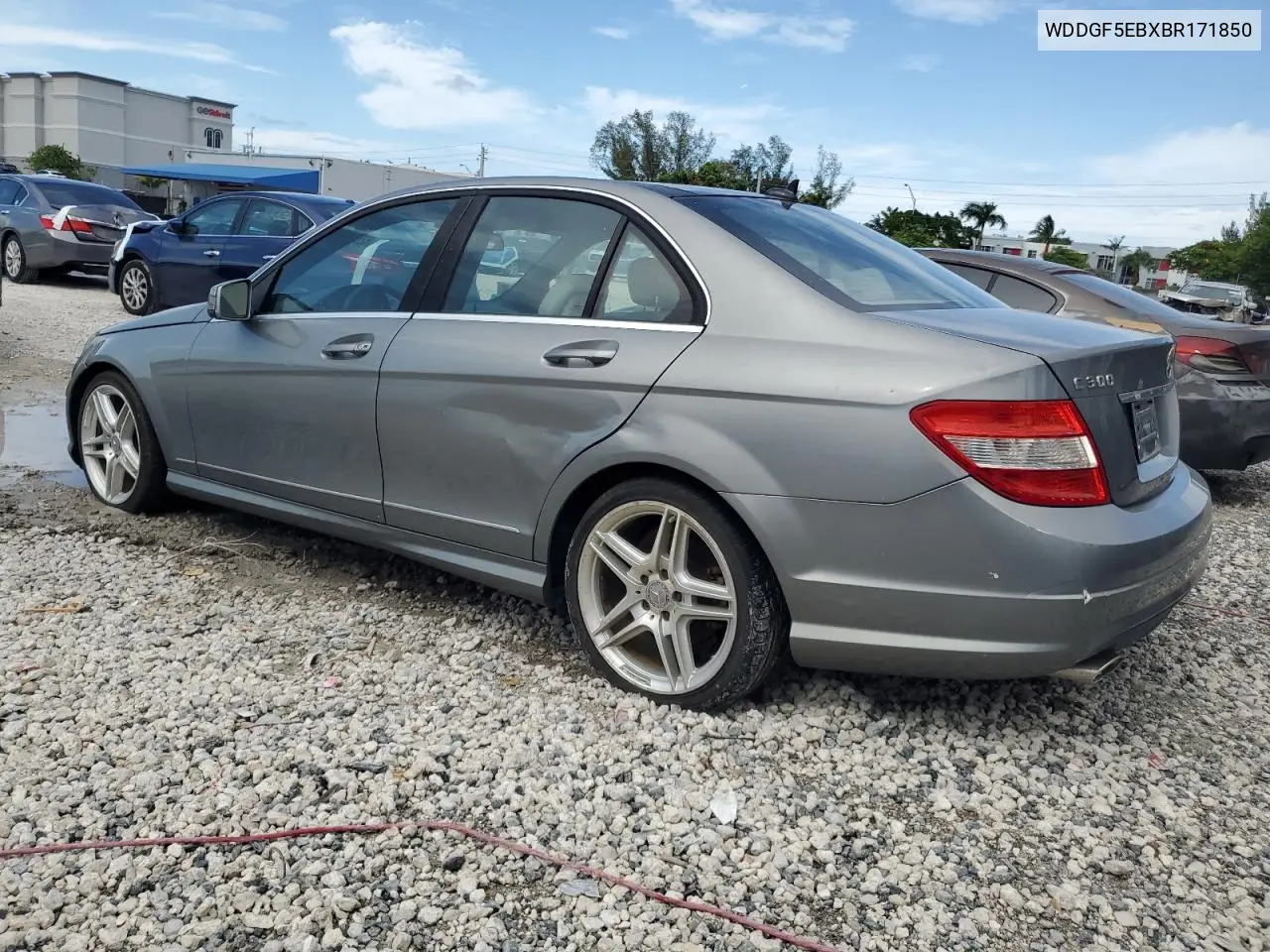 2011 Mercedes-Benz C 300 VIN: WDDGF5EBXBR171850 Lot: 62863875