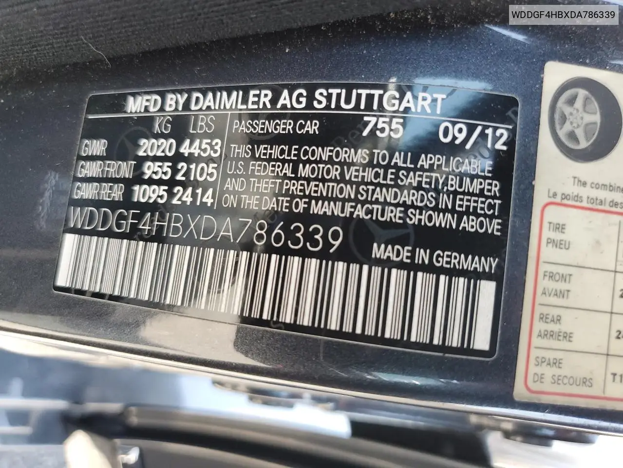 2013 Mercedes-Benz C 250 VIN: WDDGF4HBXDA786339 Lot: 60758555
