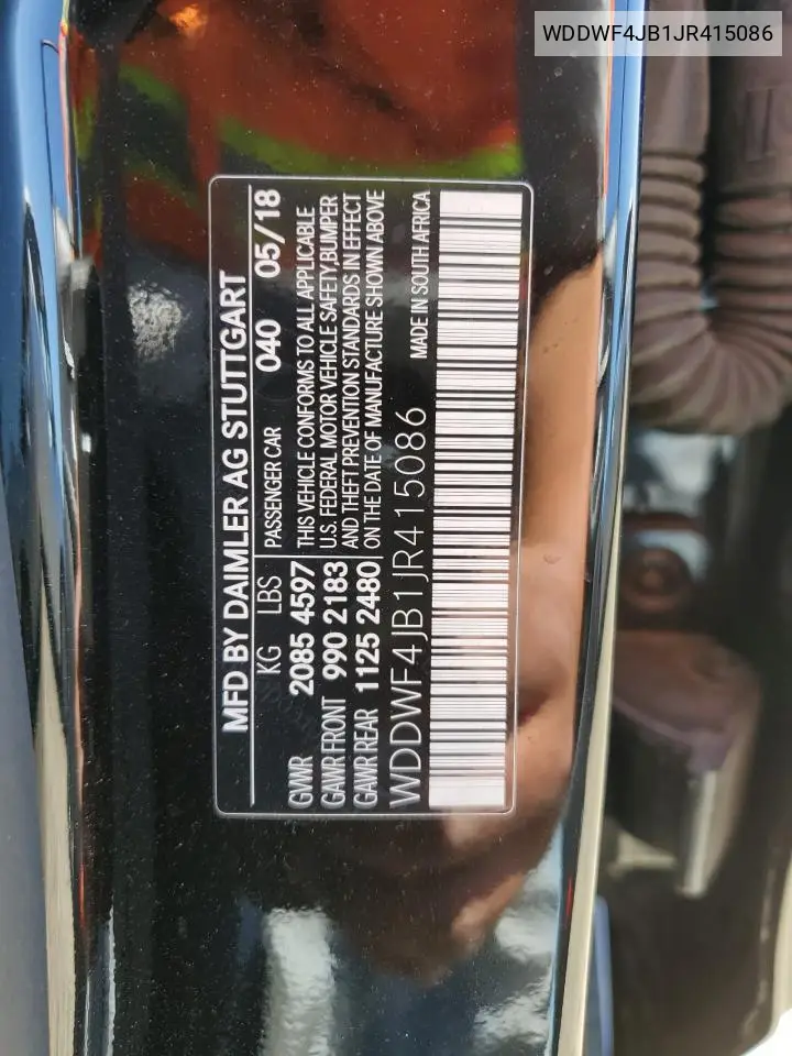 2018 Mercedes-Benz C 300 VIN: WDDWF4JB1JR415086 Lot: 56981145