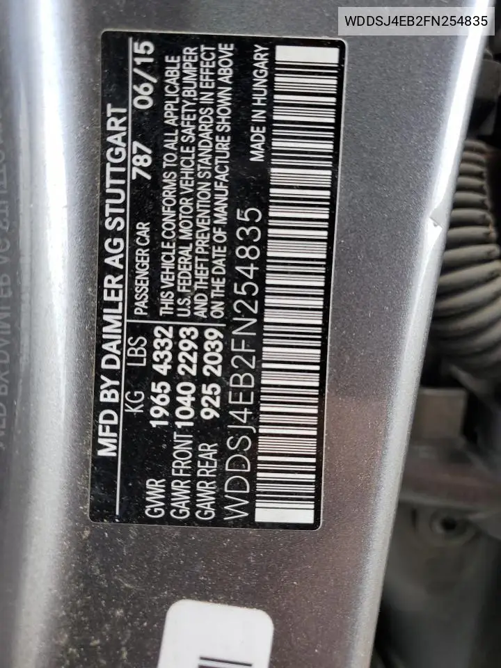 2015 Mercedes-Benz Cla 250 VIN: WDDSJ4EB2FN254835 Lot: 56650315