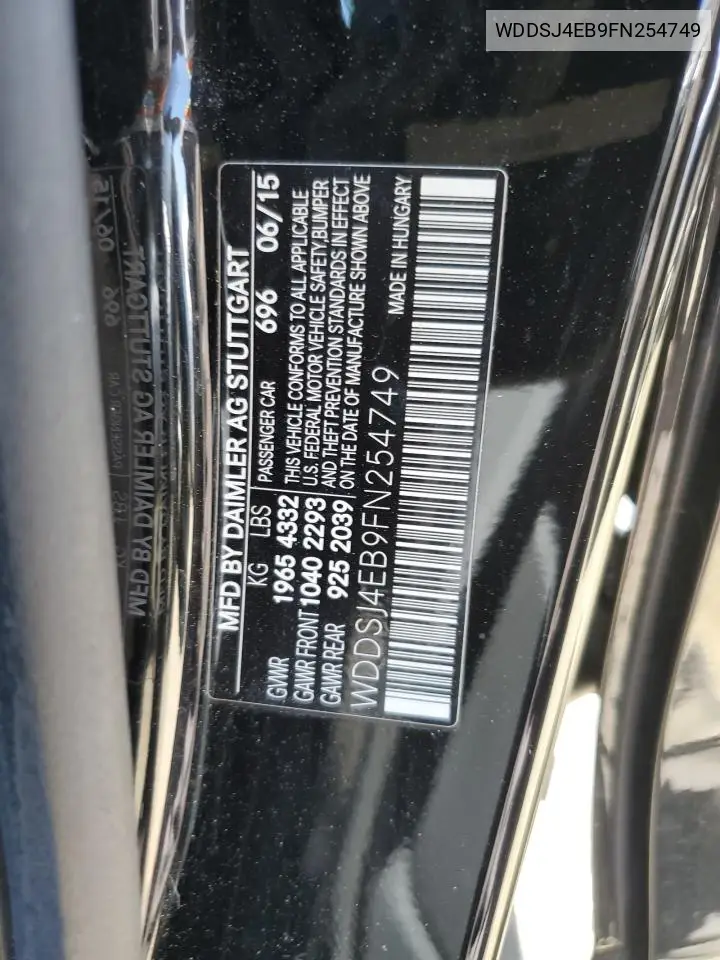 2015 Mercedes-Benz Cla 250 VIN: WDDSJ4EB9FN254749 Lot: 62574995