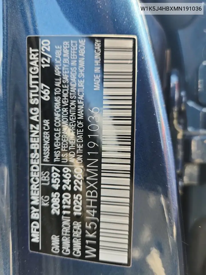 2021 Mercedes-Benz Cla 250 4Matic VIN: W1K5J4HBXMN191036 Lot: 65851305