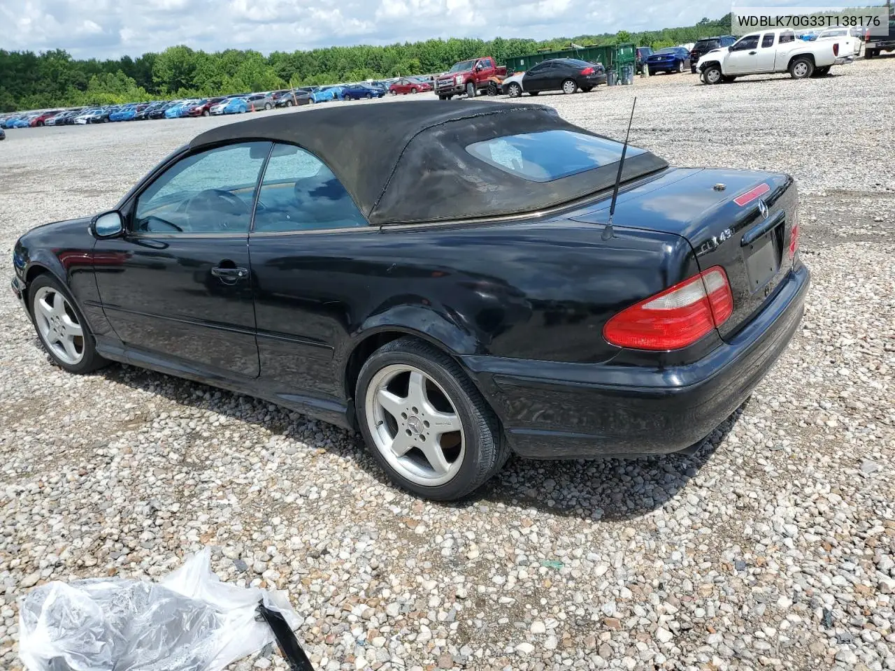 2003 Mercedes-Benz Clk 430 VIN: WDBLK70G33T138176 Lot: 62692225