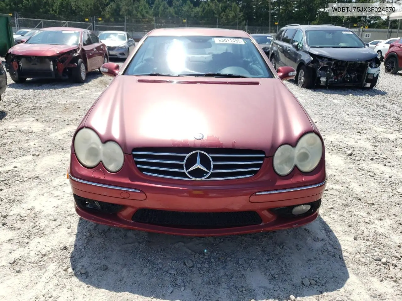2003 Mercedes-Benz Clk 500 VIN: WDBTJ75JX3F024570 Lot: 63011495