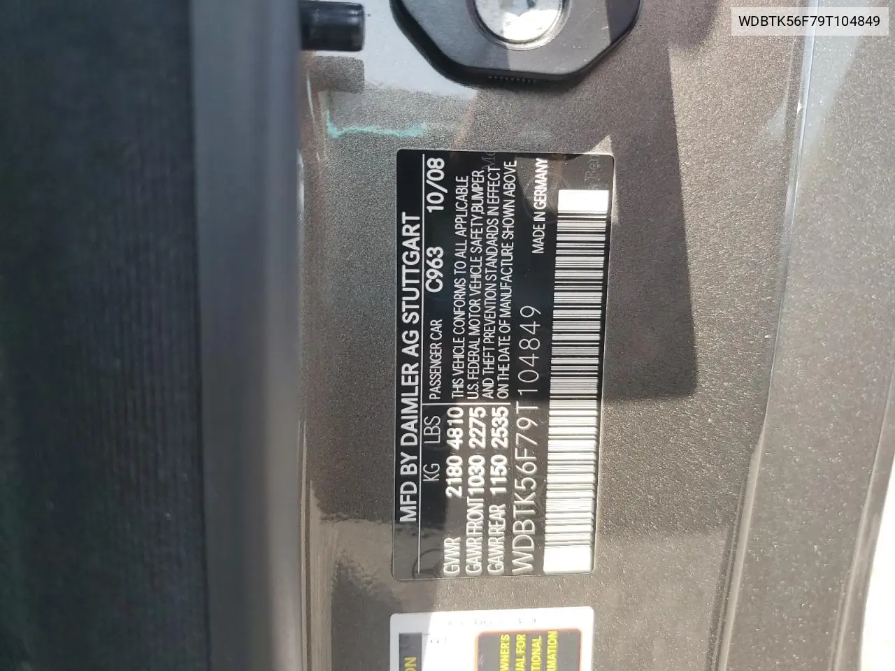 2009 Mercedes-Benz Clk 350 VIN: WDBTK56F79T104849 Lot: 60361805