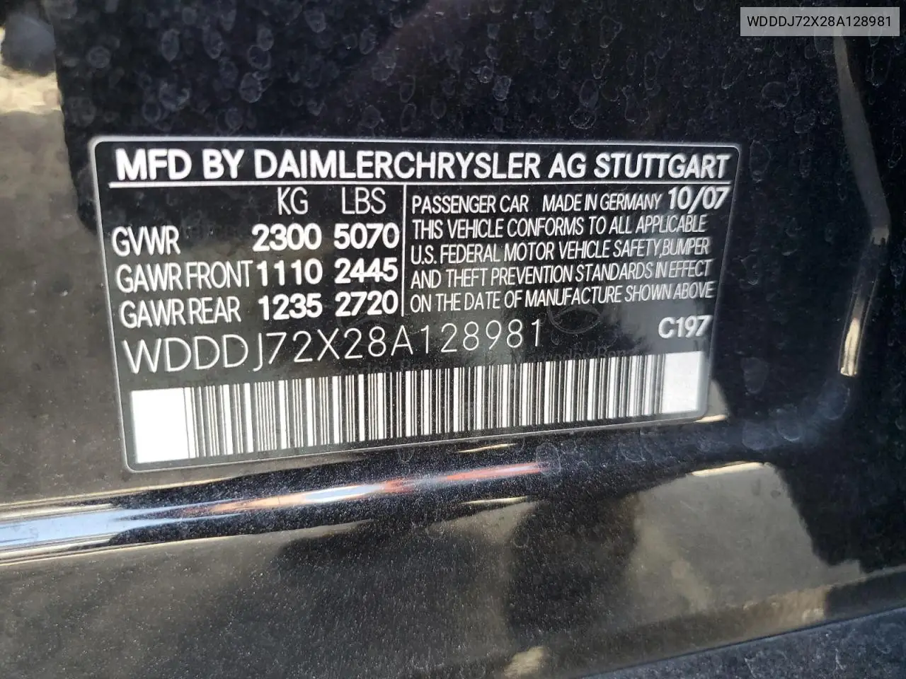2008 Mercedes-Benz Cls 550 VIN: WDDDJ72X28A128981 Lot: 61862885