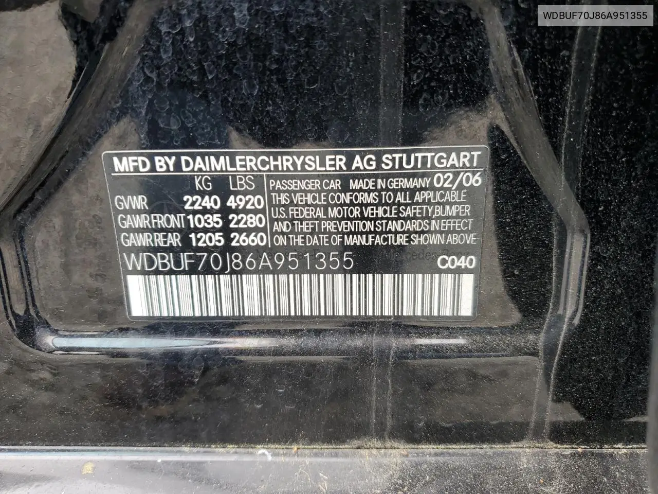 2006 Mercedes-Benz E 500 VIN: WDBUF70J86A951355 Lot: 62234355