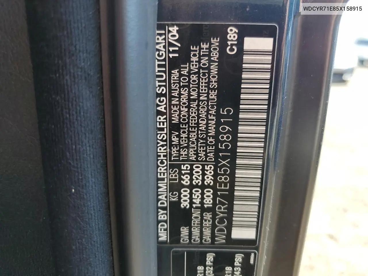 2005 Mercedes-Benz G 55 Amg VIN: WDCYR71E85X158915 Lot: 62751035