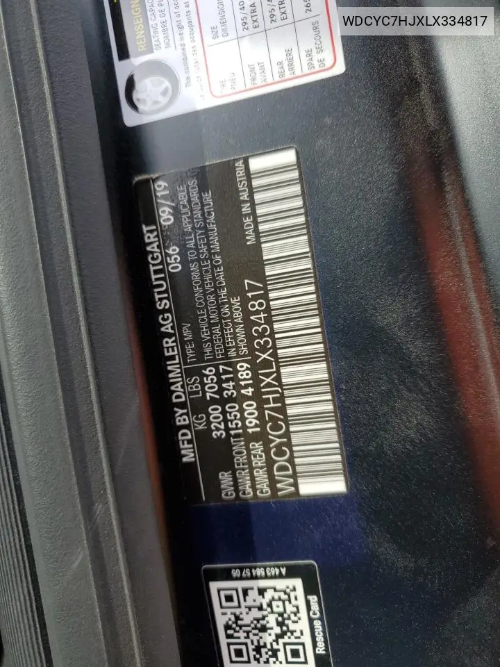 2020 Mercedes-Benz G 63 Amg VIN: WDCYC7HJXLX334817 Lot: 81525434