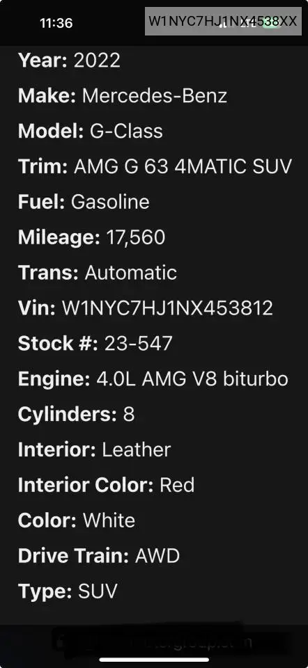 2022 Mercedes-Benz G 63 Amg VIN: W1NYC7HJ1NX4538XX Lot: 53201455