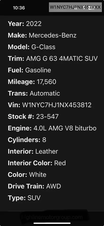 2022 Mercedes-Benz G 63 Amg VIN: W1NYC7HJ1NX453XXX Lot: 60002315