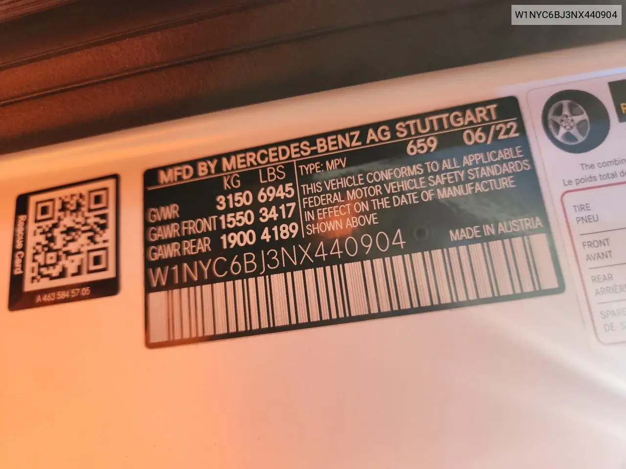 2022 Mercedes-Benz G 550 VIN: W1NYC6BJ3NX440904 Lot: 65526475