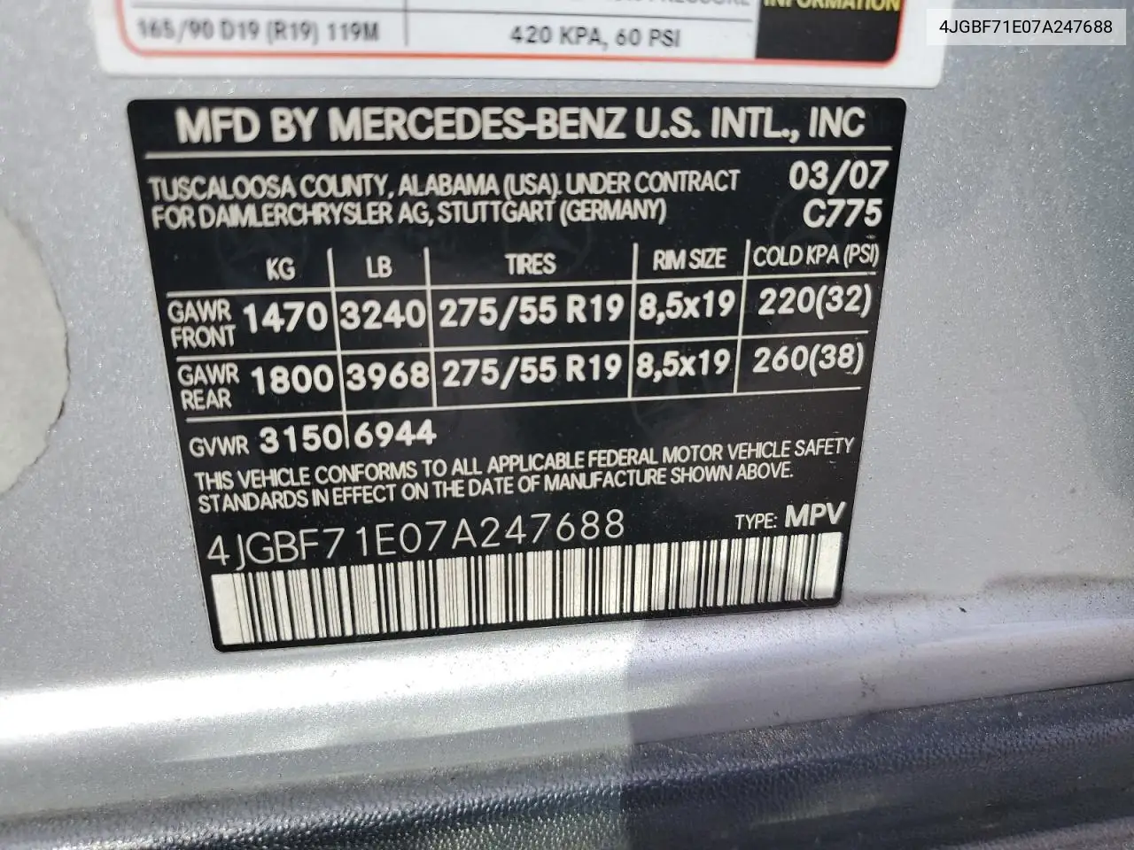 2007 Mercedes-Benz Gl 450 4Matic VIN: 4JGBF71E07A247688 Lot: 52799085