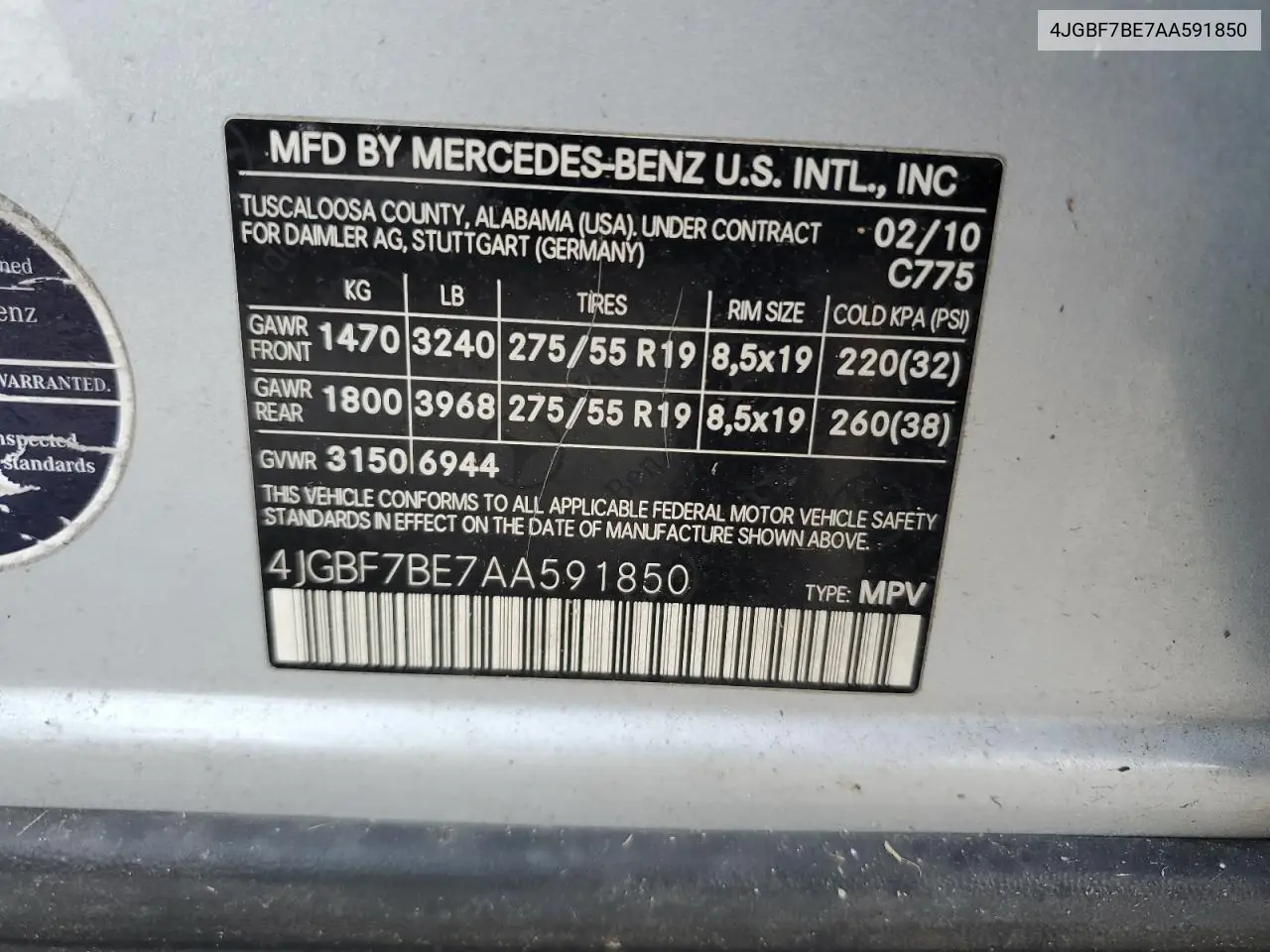 2010 Mercedes-Benz Gl 450 4Matic VIN: 4JGBF7BE7AA591850 Lot: 61578715