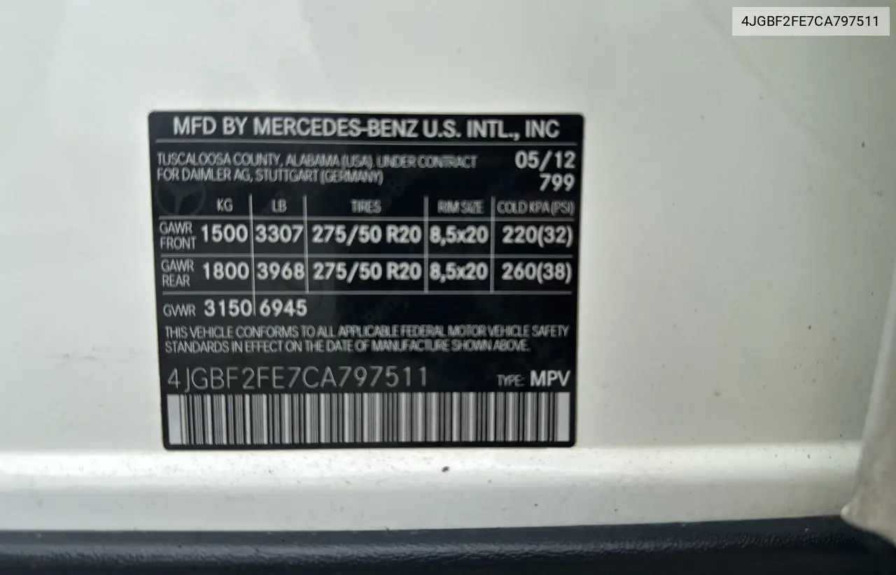 2012 Mercedes-Benz Gl 350 Bluetec VIN: 4JGBF2FE7CA797511 Lot: 65146005