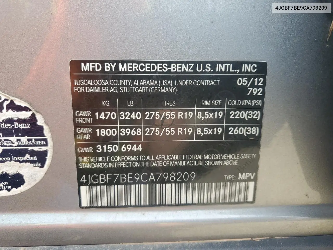 2012 Mercedes-Benz Gl 450 4Matic VIN: 4JGBF7BE9CA798209 Lot: 65335025