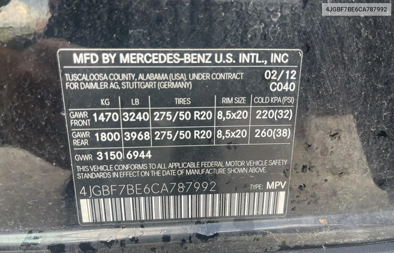 2012 Mercedes-Benz Gl 450 4Matic VIN: 4JGBF7BE6CA787992 Lot: 65839775