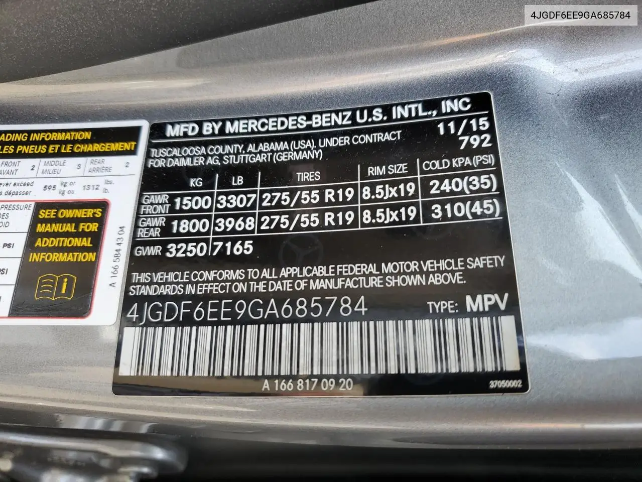 2016 Mercedes-Benz Gl 450 4Matic VIN: 4JGDF6EE9GA685784 Lot: 61051755