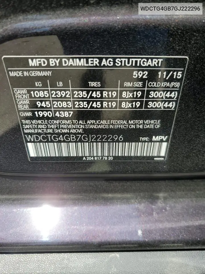 2016 Mercedes-Benz Gla 250 4Matic VIN: WDCTG4GB7GJ222296 Lot: 57076225